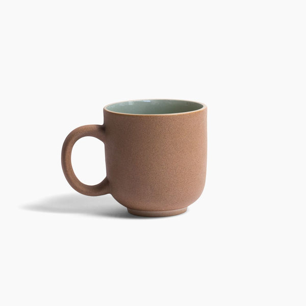 Textured brown large mug with sage green interior 