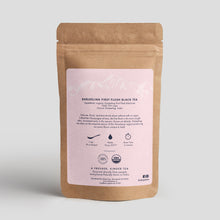 Load image into Gallery viewer, DARJEELING FIRST FLUSH BLACK TEA, BACK IMAGE OF ORGANIC LOOSE LEAF TEA