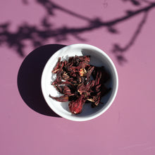 Load image into Gallery viewer, ORGANIC HIBISCUS TEA, CLOSE UP OF LOOSE LEAF HERBAL TEA